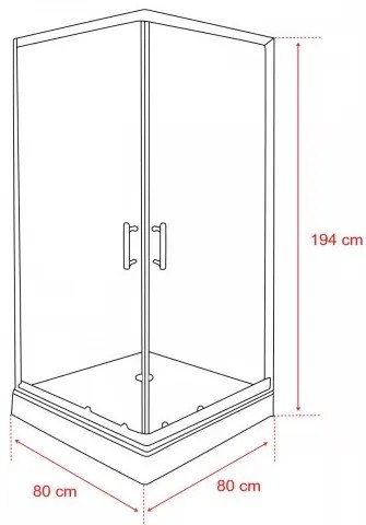 Cabină de duș pătrată Spirit Clear 80x80x194 cm cu cădiță de duș din acril armat, neagră