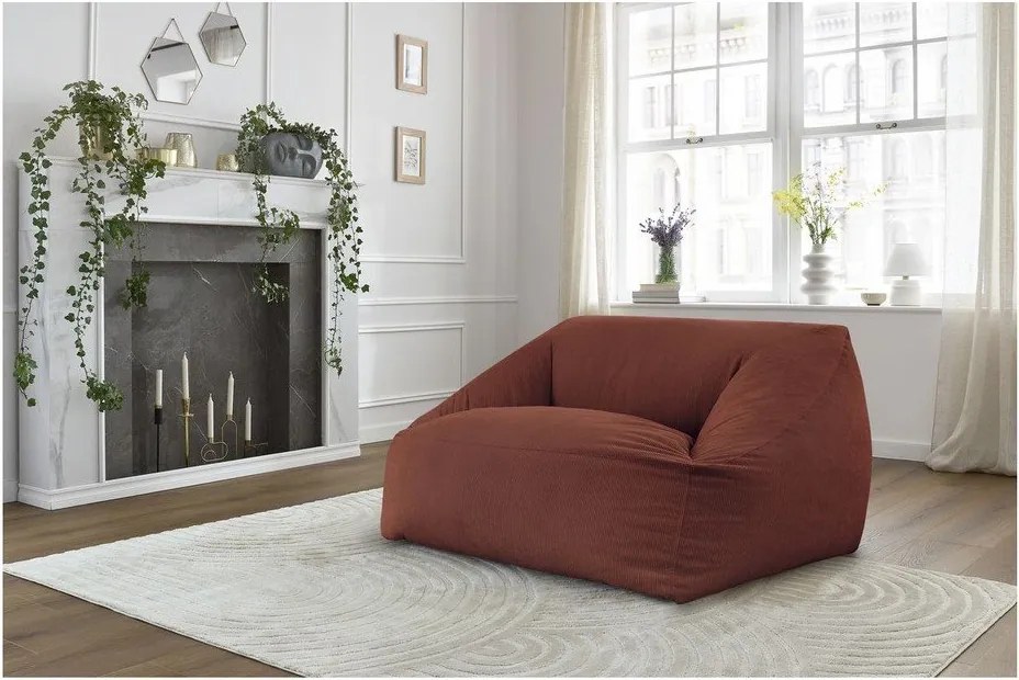 Fotoliu bean bag portocaliu cu tapițerie din catifea reiată Lilibet – Bobochic Paris