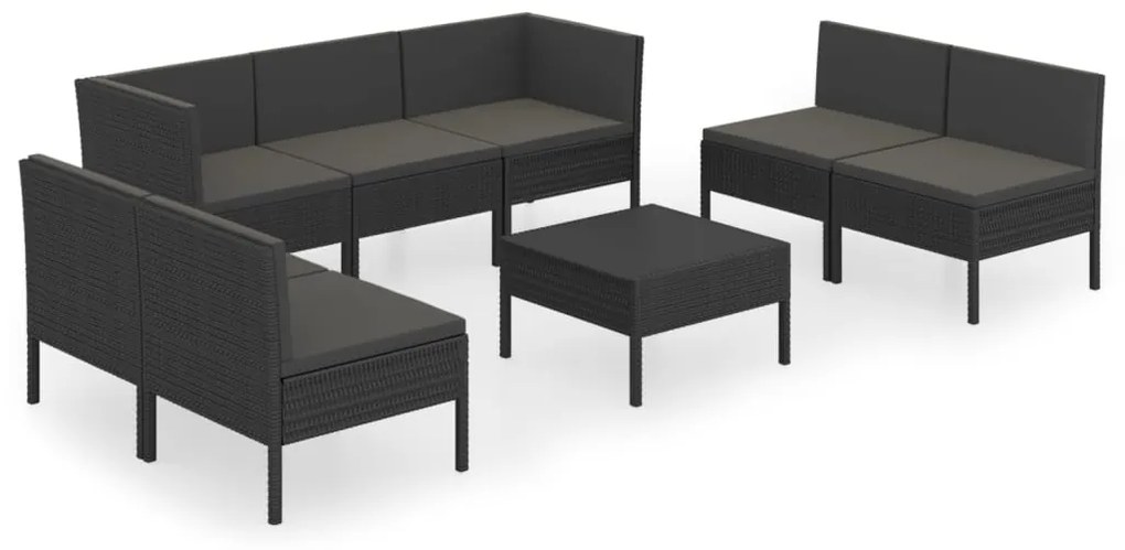 3094357 vidaXL Set mobilier de grădină cu perne, 8 piese, negru, poliratan