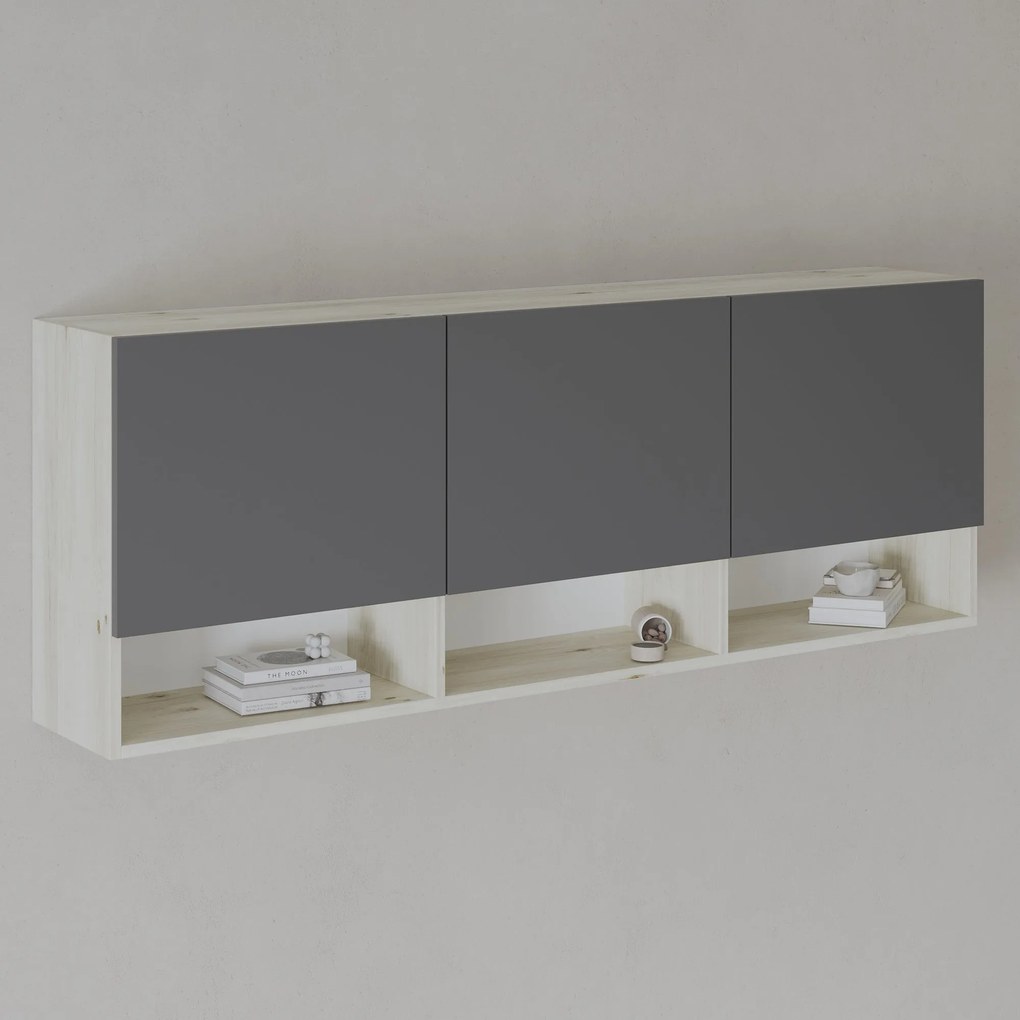 Dulap suspendat Malmo, 3 Usi, Stejar Alb/Antracit, 164 x 27 x 60 cm