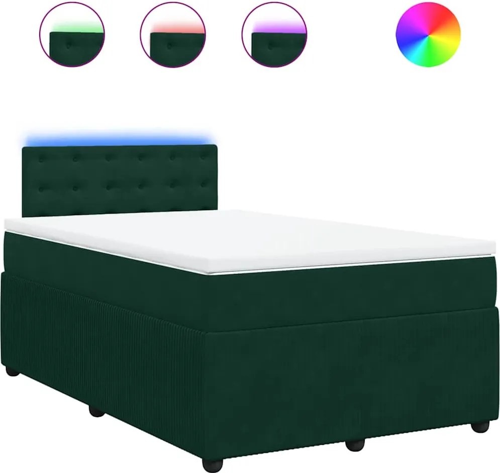 vidaXL Pat box spring cu saltea, verde închis, 120x200 cm, catifea