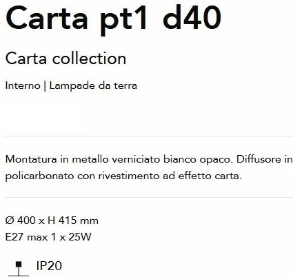 Lampa de podea stil minimalist Carta pt1 d40