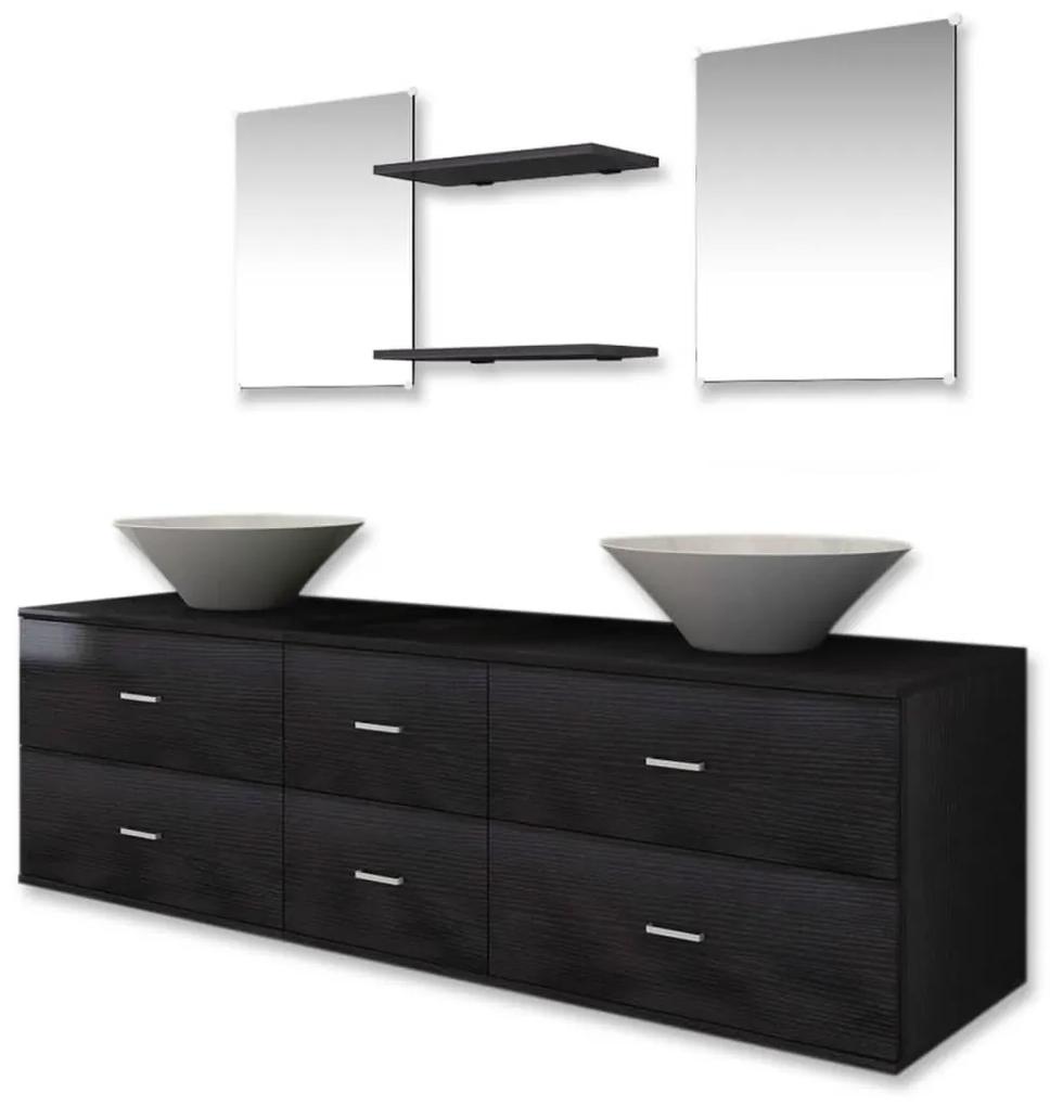 Set de mobilier de baie cu 7 piese si chiuvete incluse, negru Negru, Model 4, 1