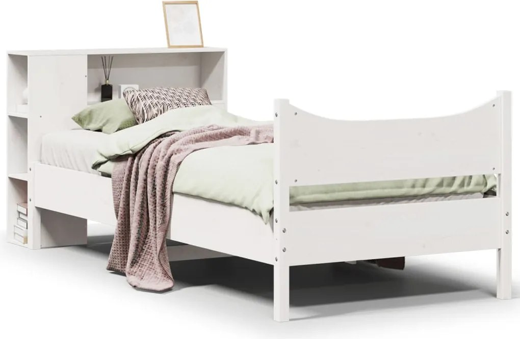 vidaXL Cadru de pat fără saltea, alb, 75x190 cm, lemn masiv de pin