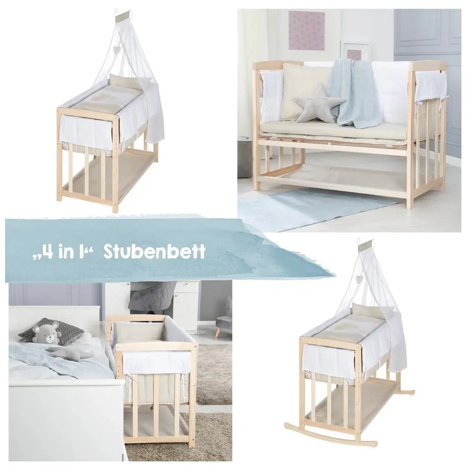 Pătuț leagăn cu spațiu de depozitare și baldachin 90x45 cm Liebhabär – Roba