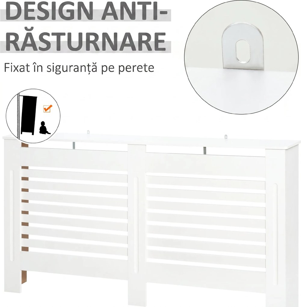 HOMCOM Mască de Calorifer cu Lamele și Raft din Lemn Alb 172x19x81 cm | Aosom Romania