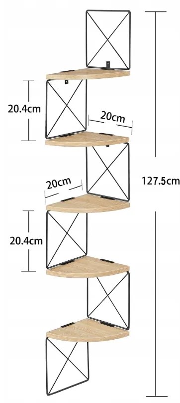 Polita de colt pentru perete TAYLOR SONOMA cu 5 polite, 127x20cm