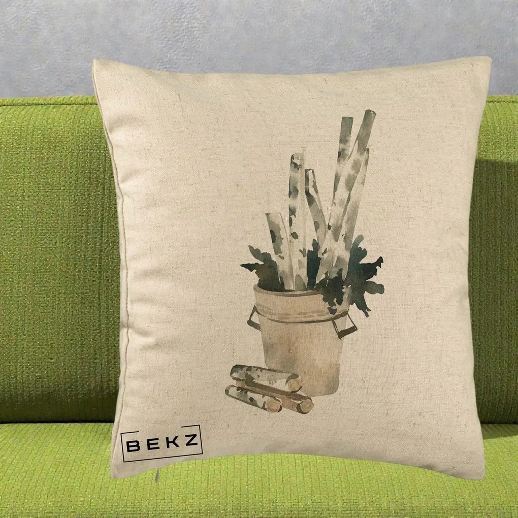 Perna Decorativa Butuci de Mesteacan Watercolor, 40x40 cm, Bej, Husa Detasabila, Perna Inclusa, BEKZ®
