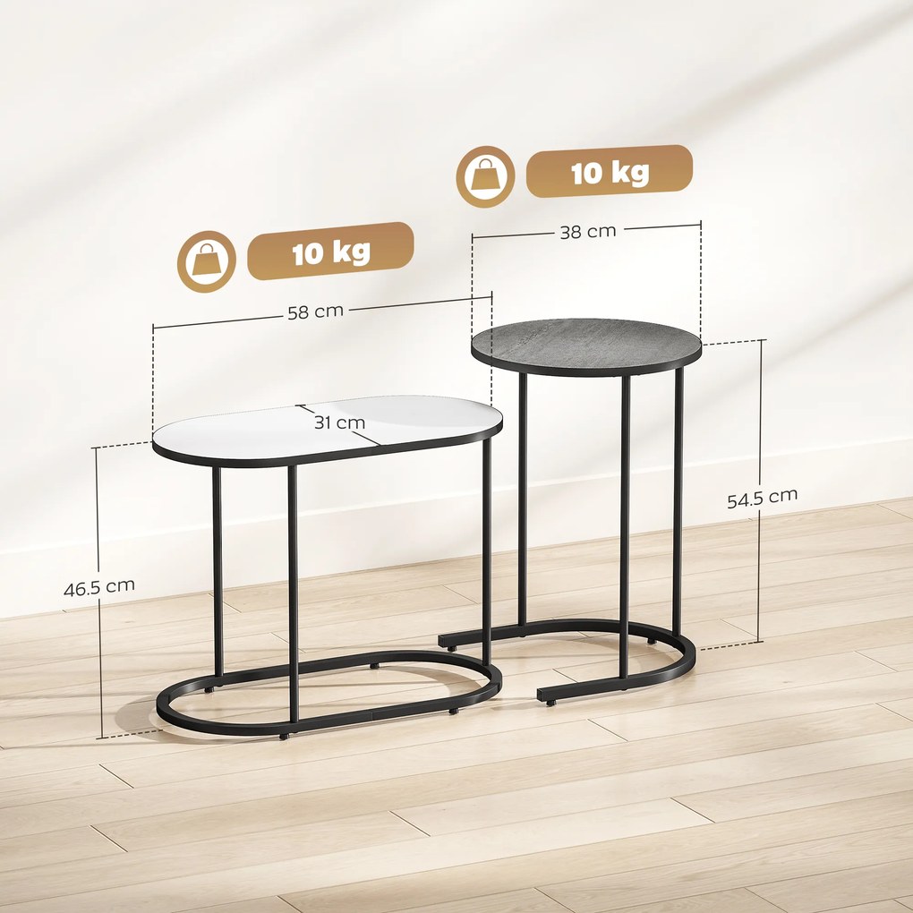 HOMCOM Set 2 Măsuțe de Cafea Suprapuse cu Cadru Metalic pentru Sufragerie și Birou, Gri și Alb | Aosom Romania