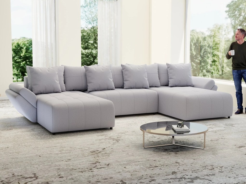 Colțar extensibil dumonde cu ladă de depozitare si sezut confortabil din spuma high-density, Berlin U Enjoy Gri 380x180 cm