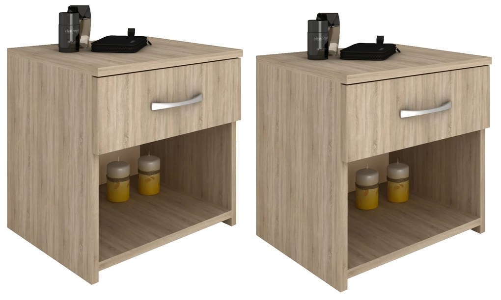 Set 2 Noptiere Remi, 1 Sertar, Stejar Sonoma, 40 x 35 x 40 cm