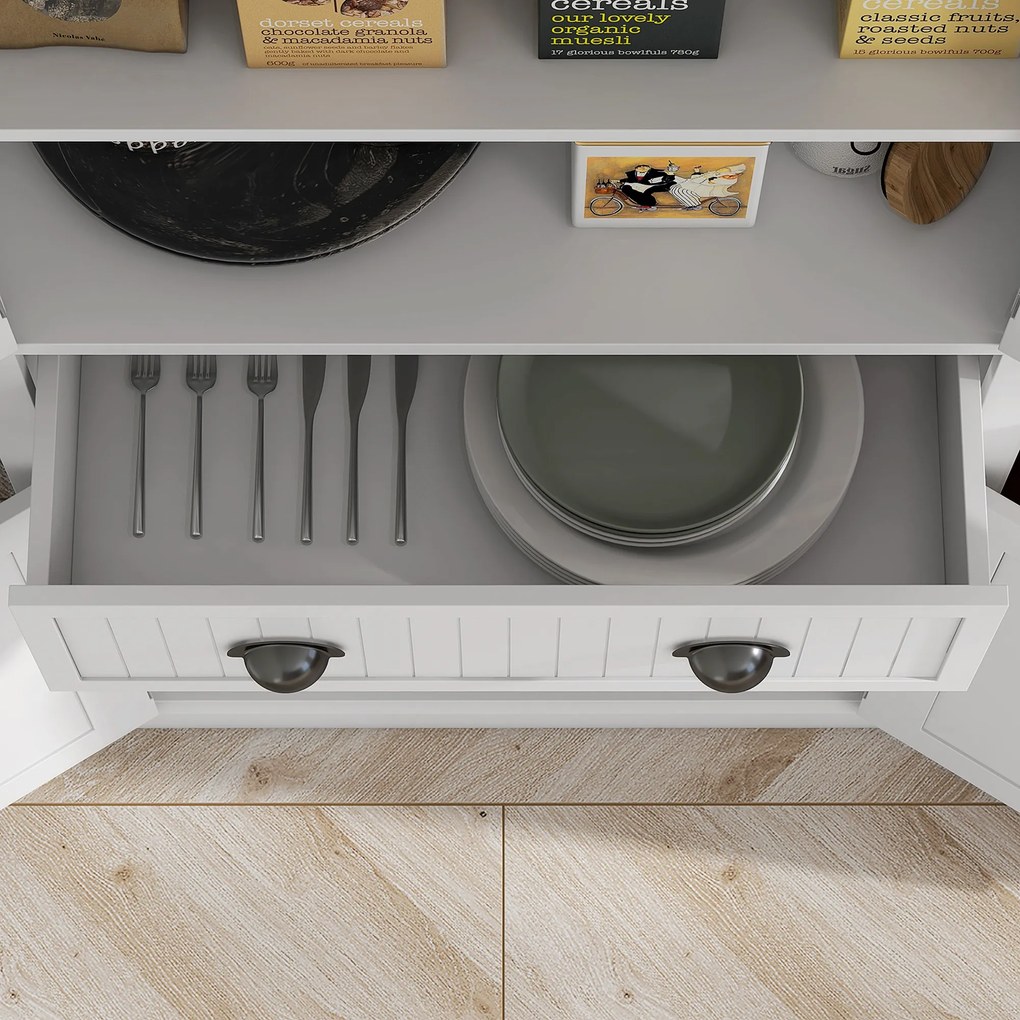 HOMCOM Dulap de bucătărie bufet multi-depozitare rafturi reglabile 4 uși sertar mare 76,2 x 40,2 x 183 cm alb | Aosom Romania