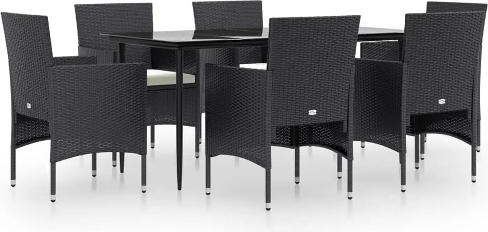 vidaXL Set de masă pentru grădină, 7 piese, cu perne, negru