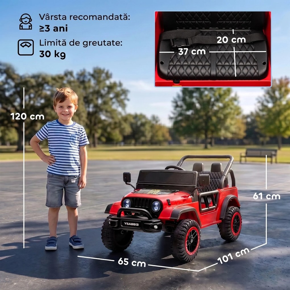 AIYAPLAY Mașină Electrică pentru Copii 3+ Ani, 12V, cu 2 Motoare, Telecomandă, USB, Muzică și Claxon, 3-5 km/h, Roșu | Aosom Romania