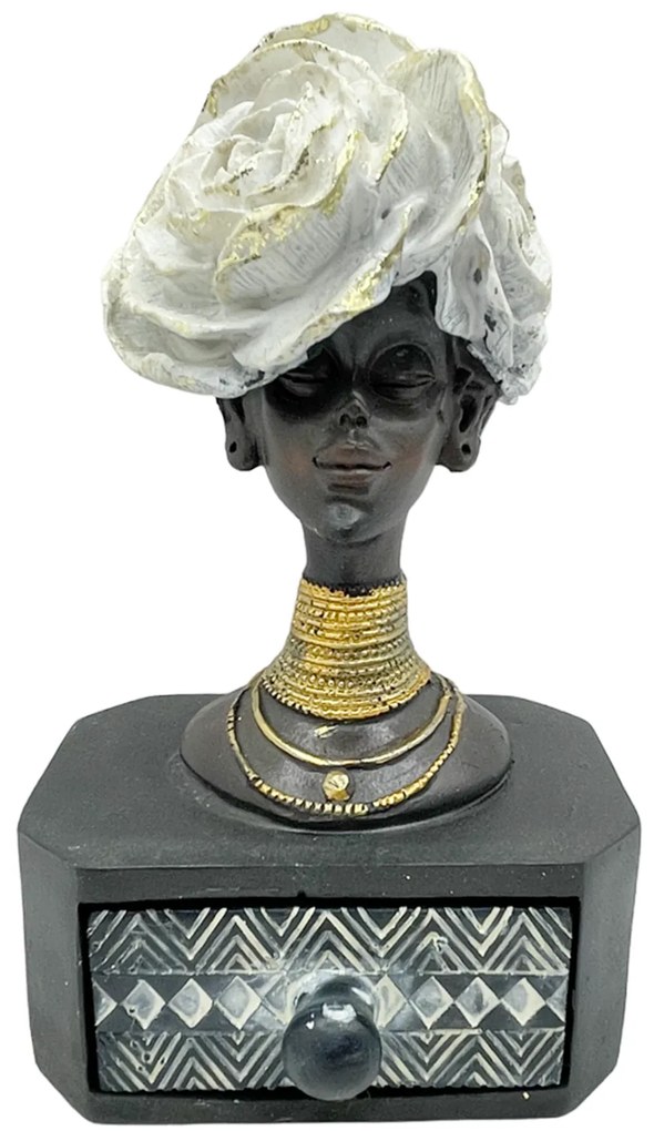 Statueta africana - Caseta bijuterii ZURI, Negru  Auriu