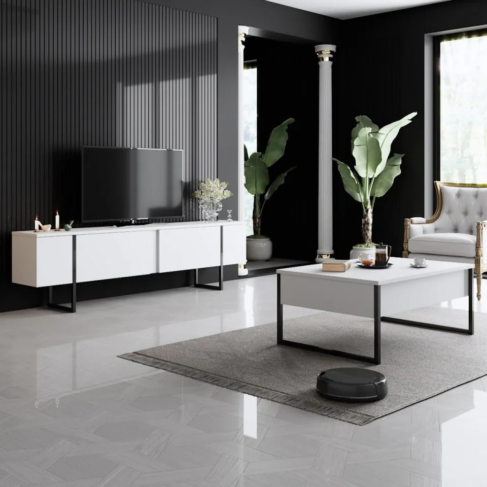 Comoda TV Luxe, Alb / Negru
