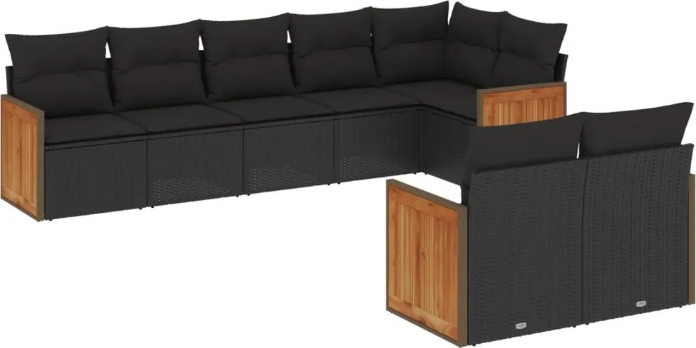 vidaXL Set mobilier de grădină cu perne, 8 piese, negru, poliratan