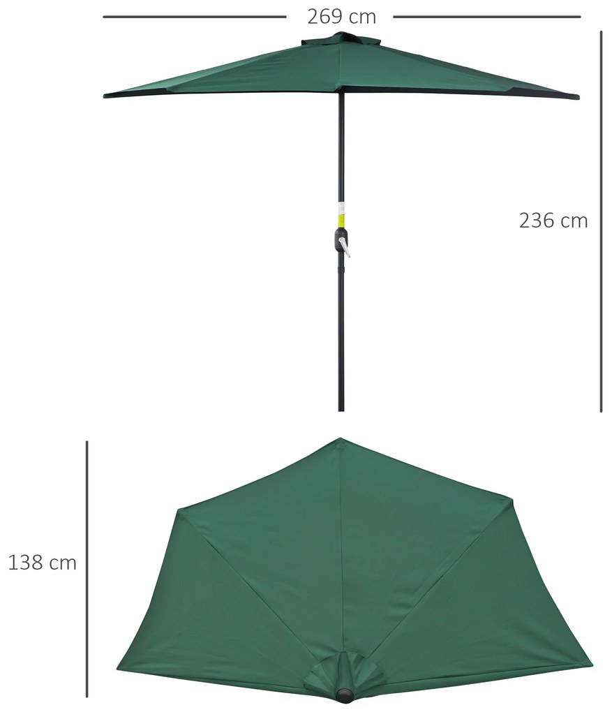 Outsunny Umbrela Semicirculara Impermeabila Protectie UV Verde 269 x 138 x 236cm