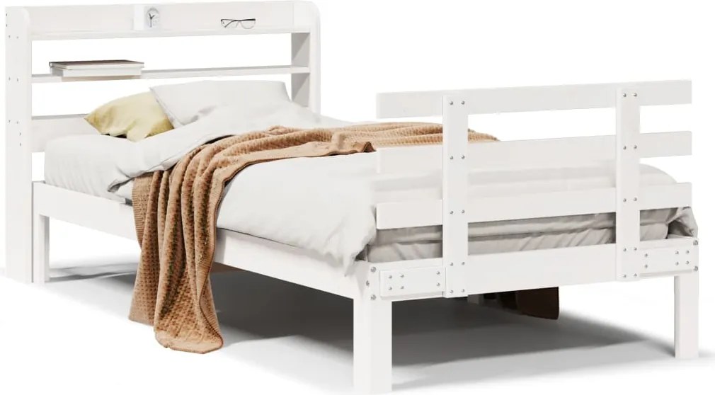 vidaXL Cadru de pat cu tăblie fără saltea, alb, 90x190 cm