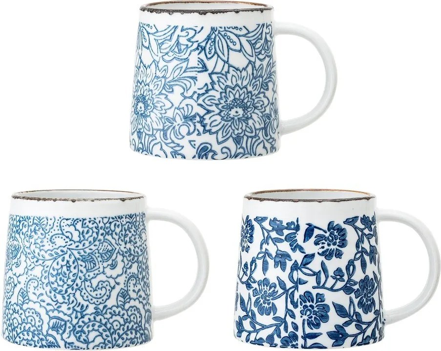 Căni albe/albastre 3 buc. din gresie ceramică Molly – Bloomingville