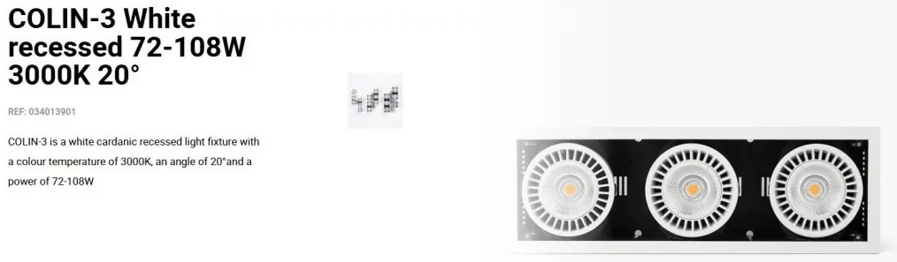 Spot LED incastrabil COLIN-3 White recessed 72-108W 3000K 20°
