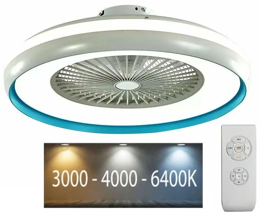 Plafonieră LED cu ventilator LED/45W/230V 3000/4000/6500K albastră