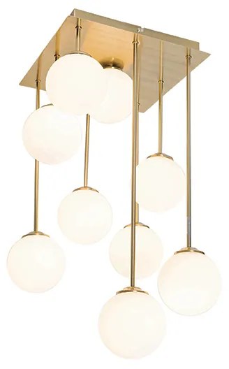 Plafoniera moderna aurie cu sticla opala cu 9 lumini - Atena
