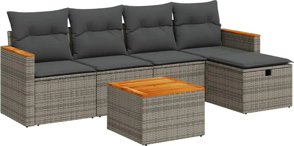 vidaXL Set mobilier grădină cu perne, 6 piese, gri, poliratan