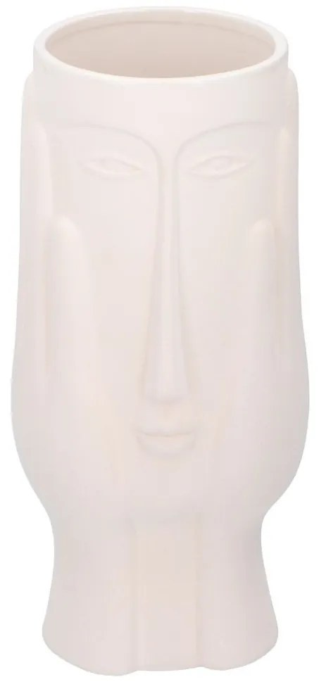 Vază decorativă, din porțelan, alb prăfuit – design artistic cu față stilizată și finisaj mat, 23x11x10 cm, Arti Casa