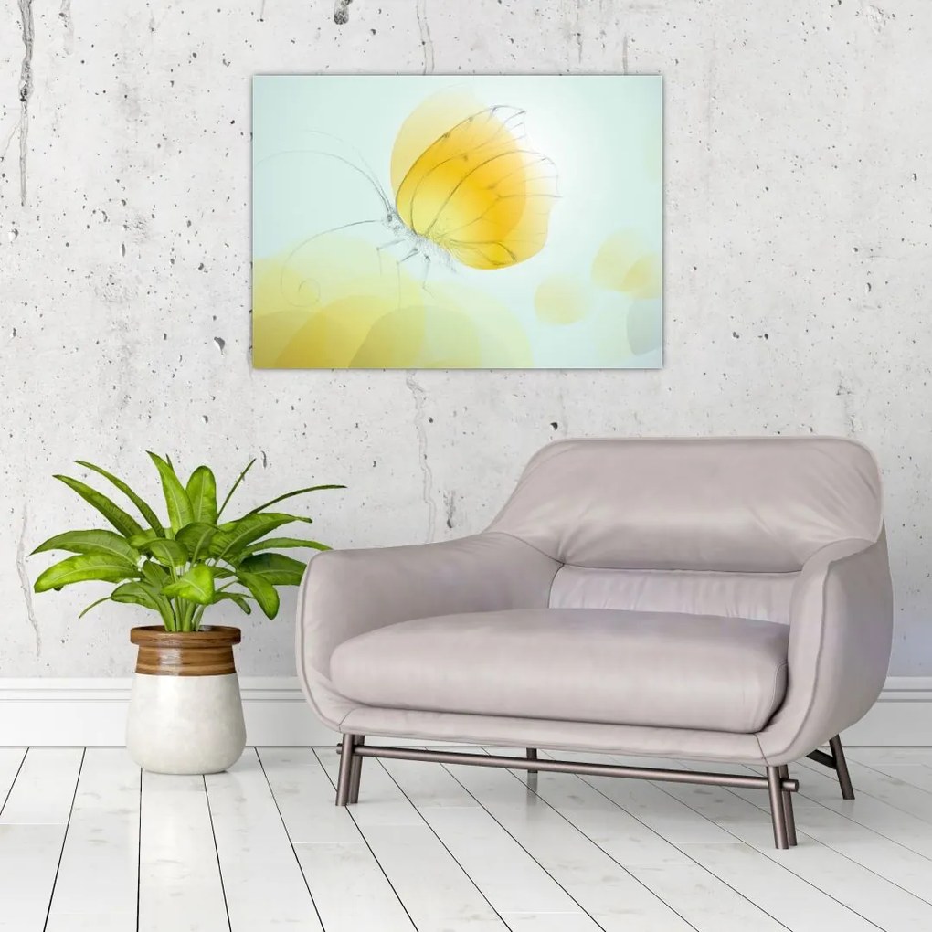 Tablou pe sticlă - Fluturele galben (70x50 cm)