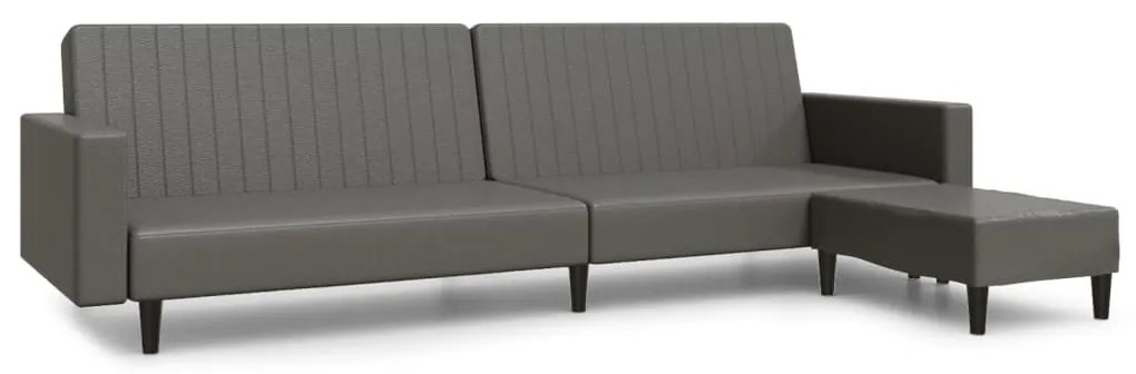 3081885 vidaXL Canapea extensibilă 2 locuri şi taburet, gri, piele ecologică