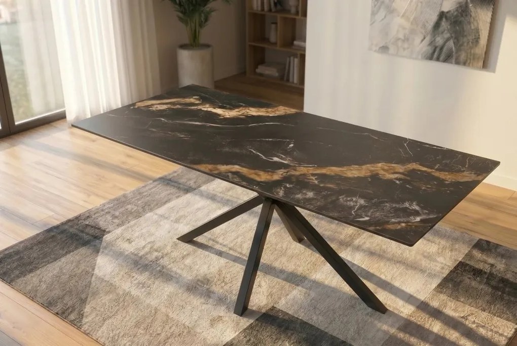 Masa dining cu blat ceramic GALAXIE Aurora Oro 160x90cm