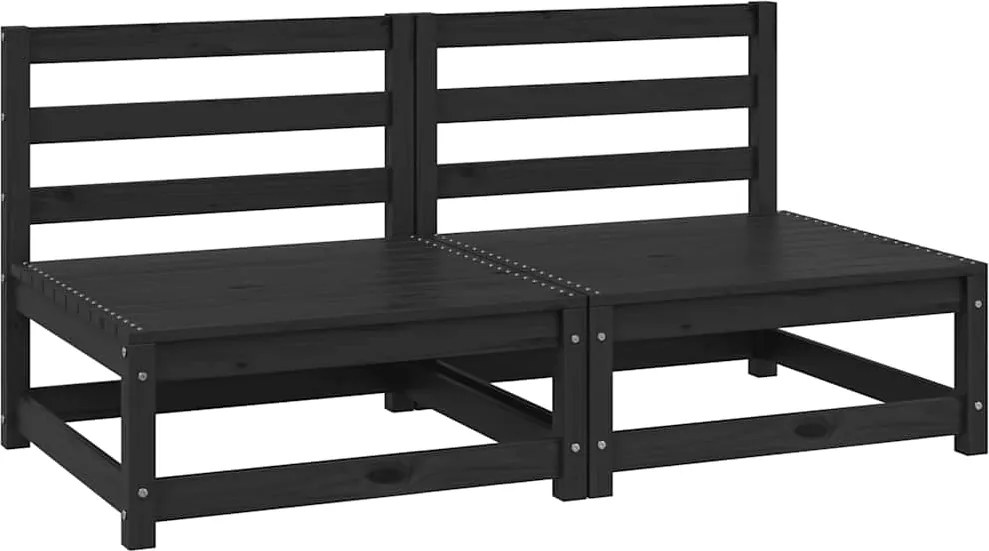 vidaXL Canapele de mijloc de grădină, 2 buc., negru, lemn masiv de pin