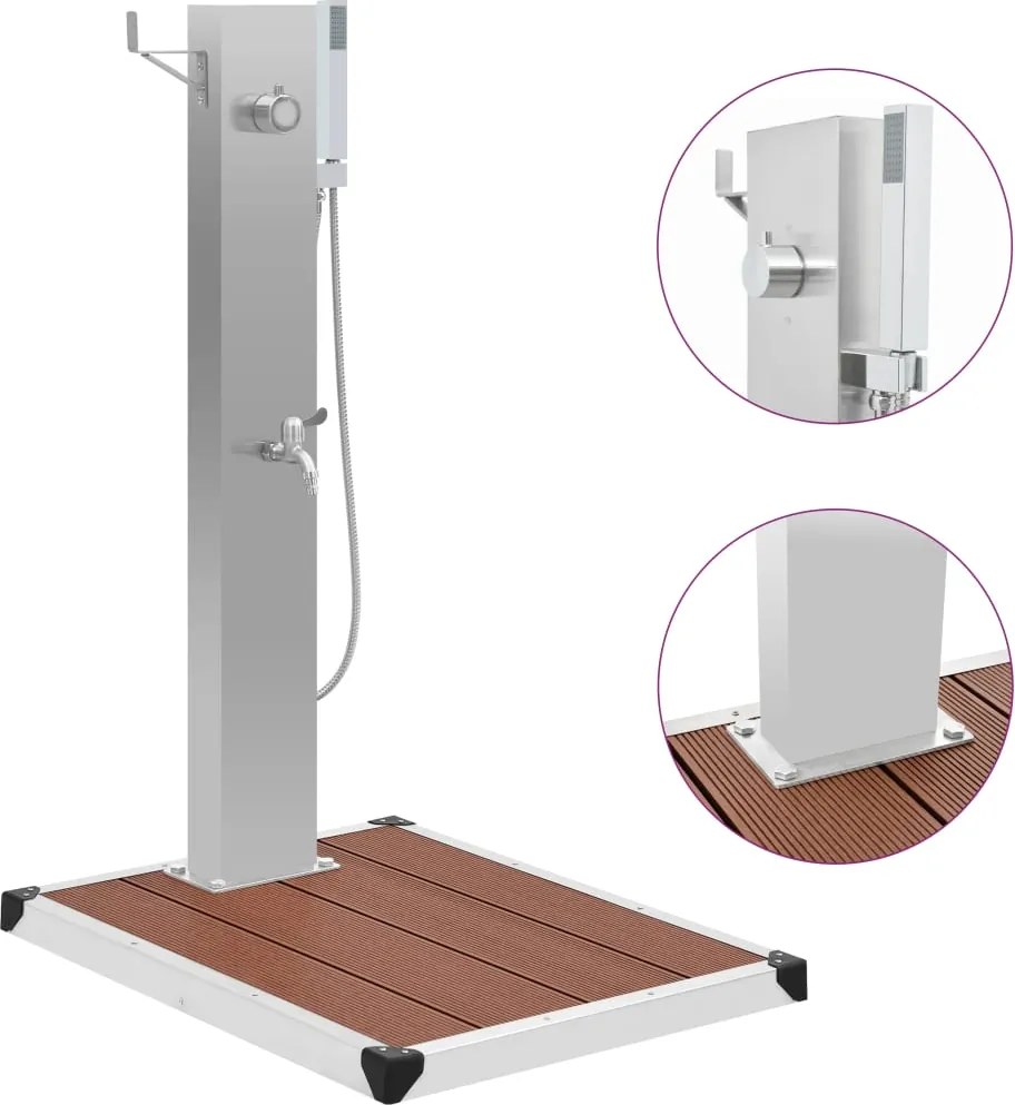 vidaXL Duș de exterior cu cădiță, WPC și oțel inoxidabil