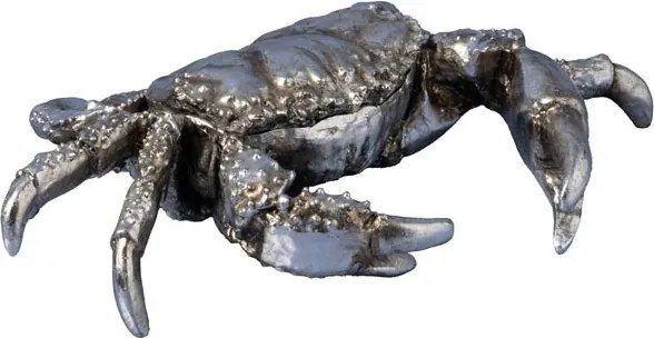 Cutie decorativă din rășină argintie în formă de crab, capac detașabil, finisaj antichizat, 7 x 28,5 x 18,5 cm, „Océane”