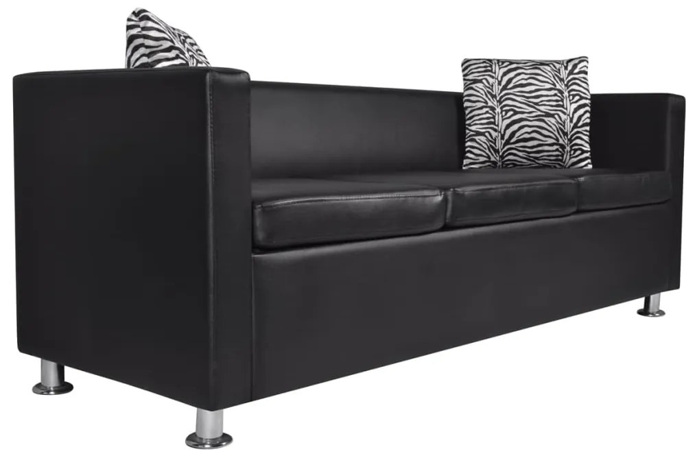 242208 vidaXL Canapea cu 3 locuri, negru, piele artificială