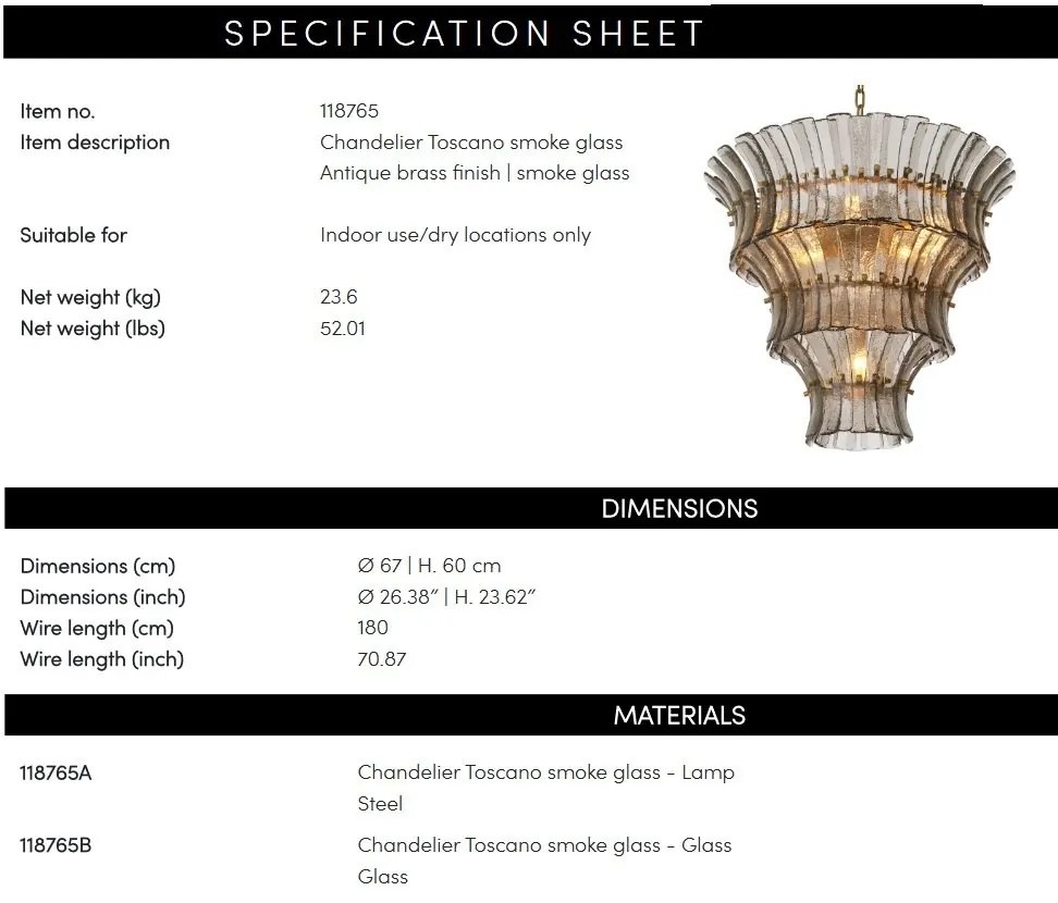 Candelabru LUX design deosebit Toscano fumuriu