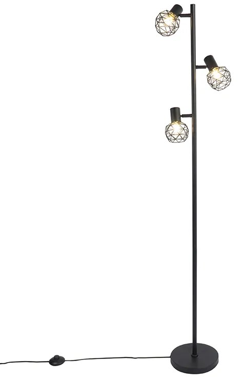 Lampa de podea de design neagra cu 3 lumini reglabile - Mesh