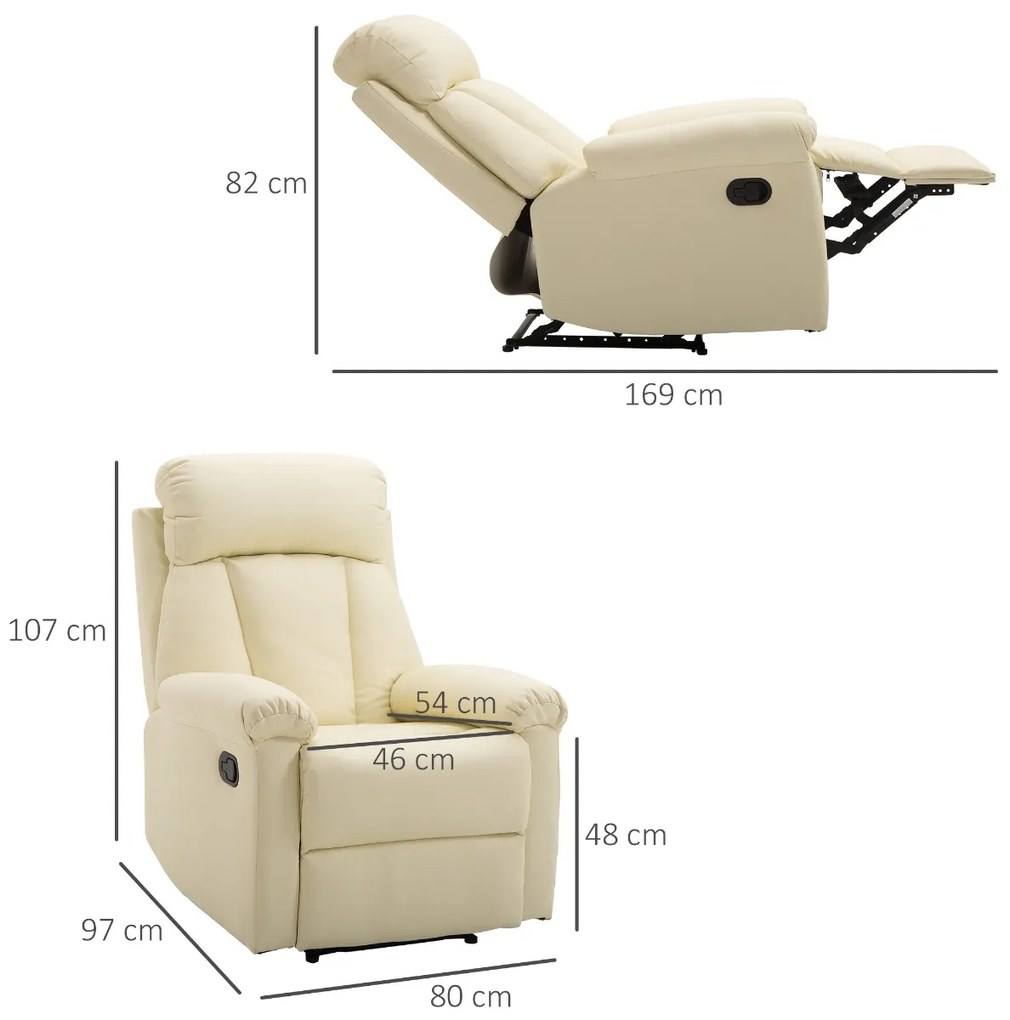 Fotoliu recliner cu spatar rabatabil HOMCOM, piele ecologica, 80×97×107cm | Aosom Romania