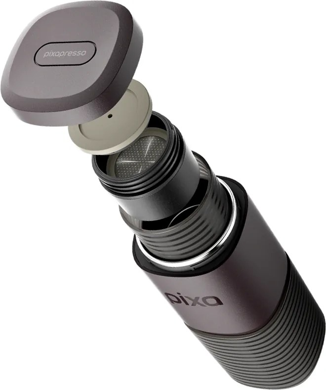 Espressor portabil Wacaco Pixapresso, 20 bari, 210 ml, Cafea macinata si capsule NS/Nespresso, 9000 mAh, Maro
