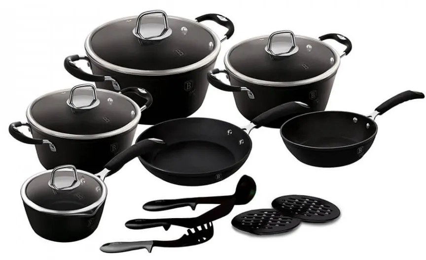 Set oale si tigai marmorate (15 piese) din aluminiu forjat Black Professional Line Berlinger Haus BH 6129