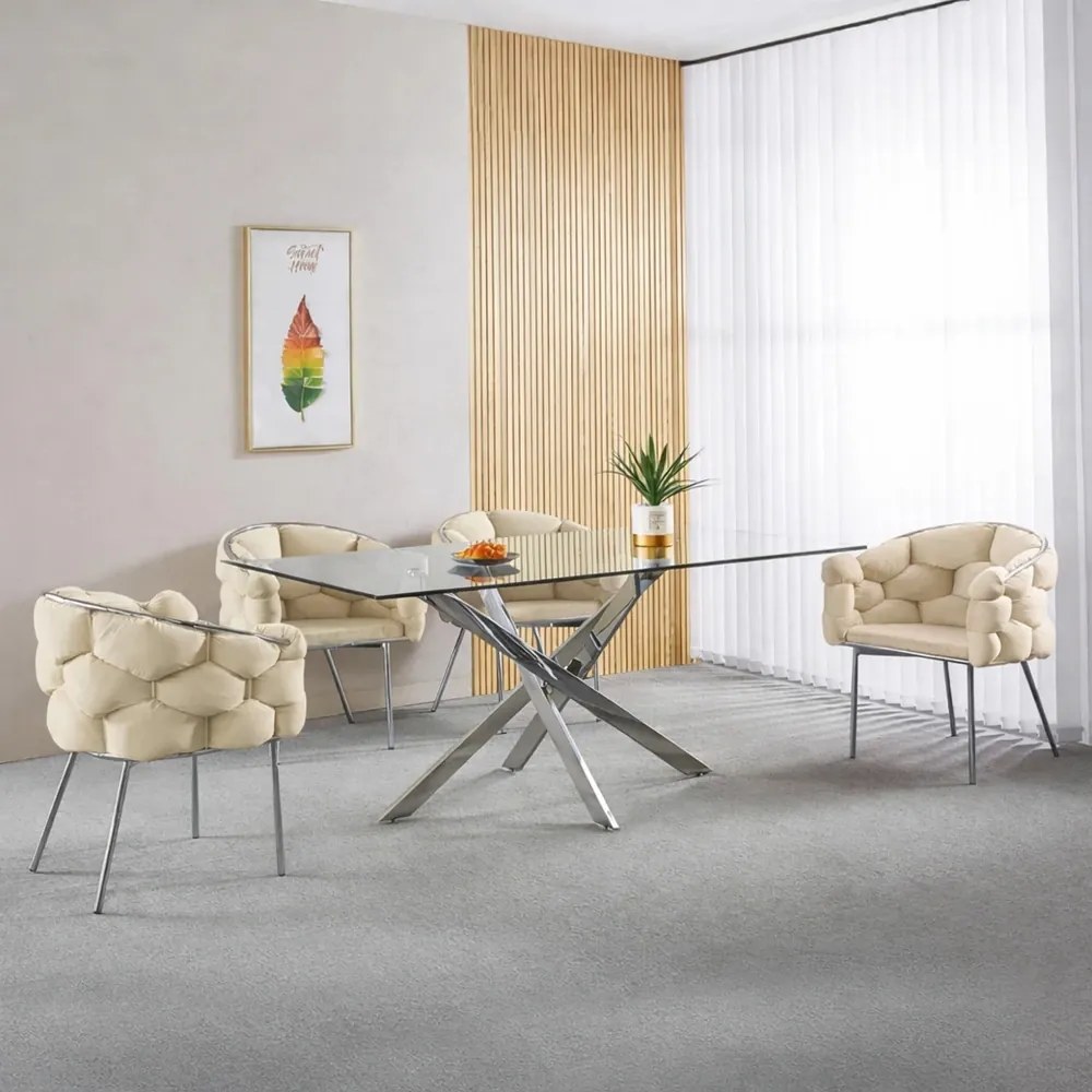 RESIGILAT- Scaun dining, tapiterie catifea, cadru metalic crom, Bej