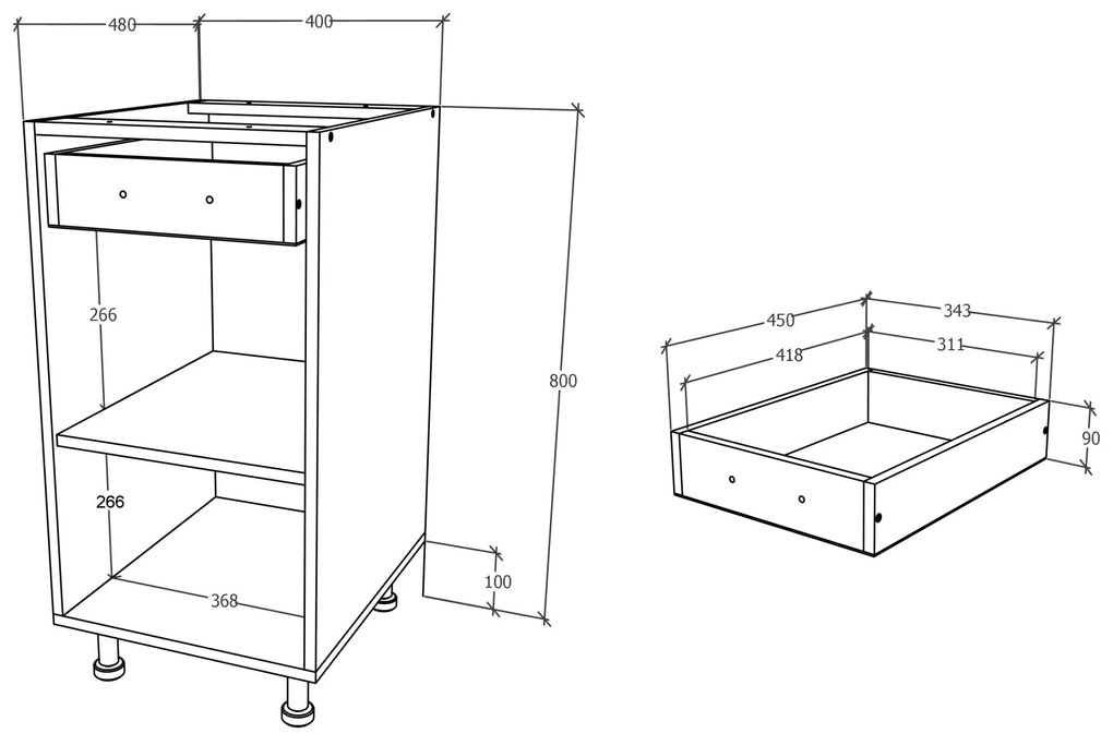 Corp haaus Karo, 1 Sertar, 1 Usa, Gri Lucios/Alb, MDF, 40 x 50 x 80 cm