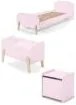 Set Mobilier Kiddy pentru Camera Copii – Pat 90x200 cm, Noptieră și Cutie Jucării – Roz Pal – Vipack