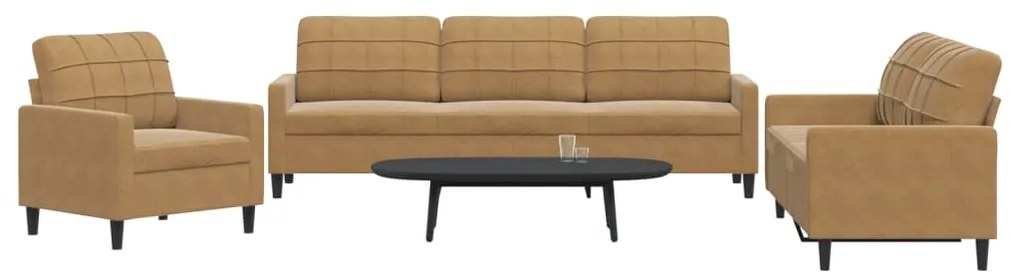 vidaXL Set de canapele cu perne, 3 piese, maro, catifea