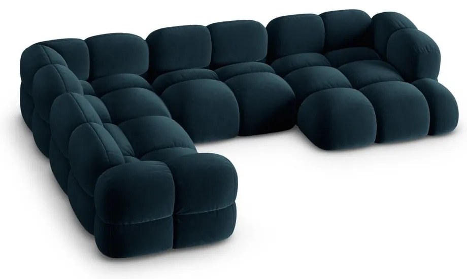 Colțar albastru închis cu tapițerie din catifea (cu colț pe partea stângă/în formă de "U") Loretto – Cosmopolitan Design