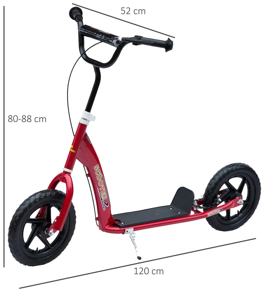 HOMCOM Trotinetă pentru Copii cu Frână de Spate și Ghidon Reglabil Roșu | Aosom Romania