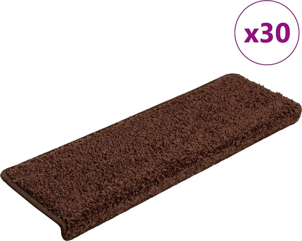 vidaXL Covorașe pentru scări, 30 buc., 65x21x4 cm, maro, cu margini dreptunghiulare