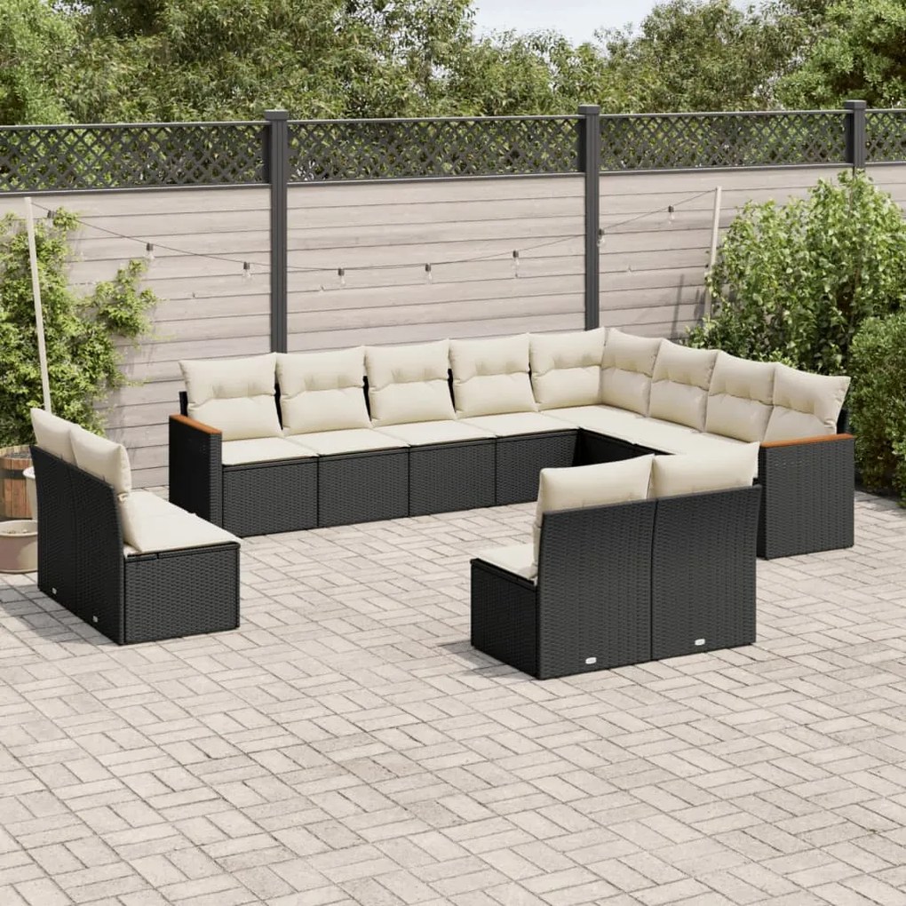 vidaXL Set canapele de grădină, 12 piese, cu perne, negru, poliratan