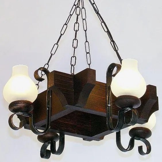 Candelabru rustic fabricat manual din lemn dim.50x50cm, 4 brate Queen WOOD-QU-SP4